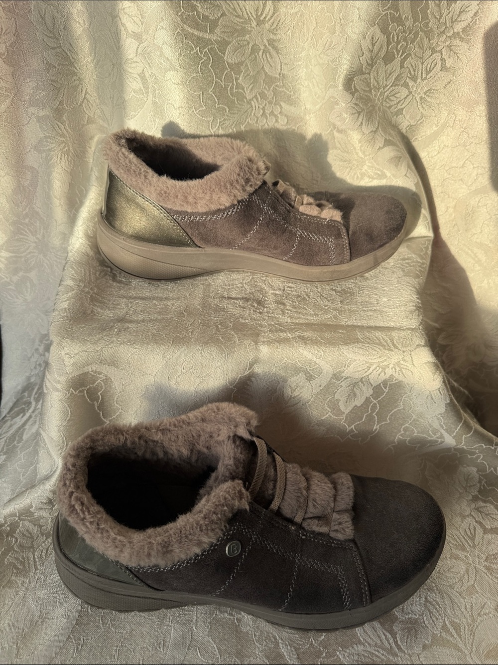 Bzees Taupe Faux-Fur Lined Slip-On Sneakers